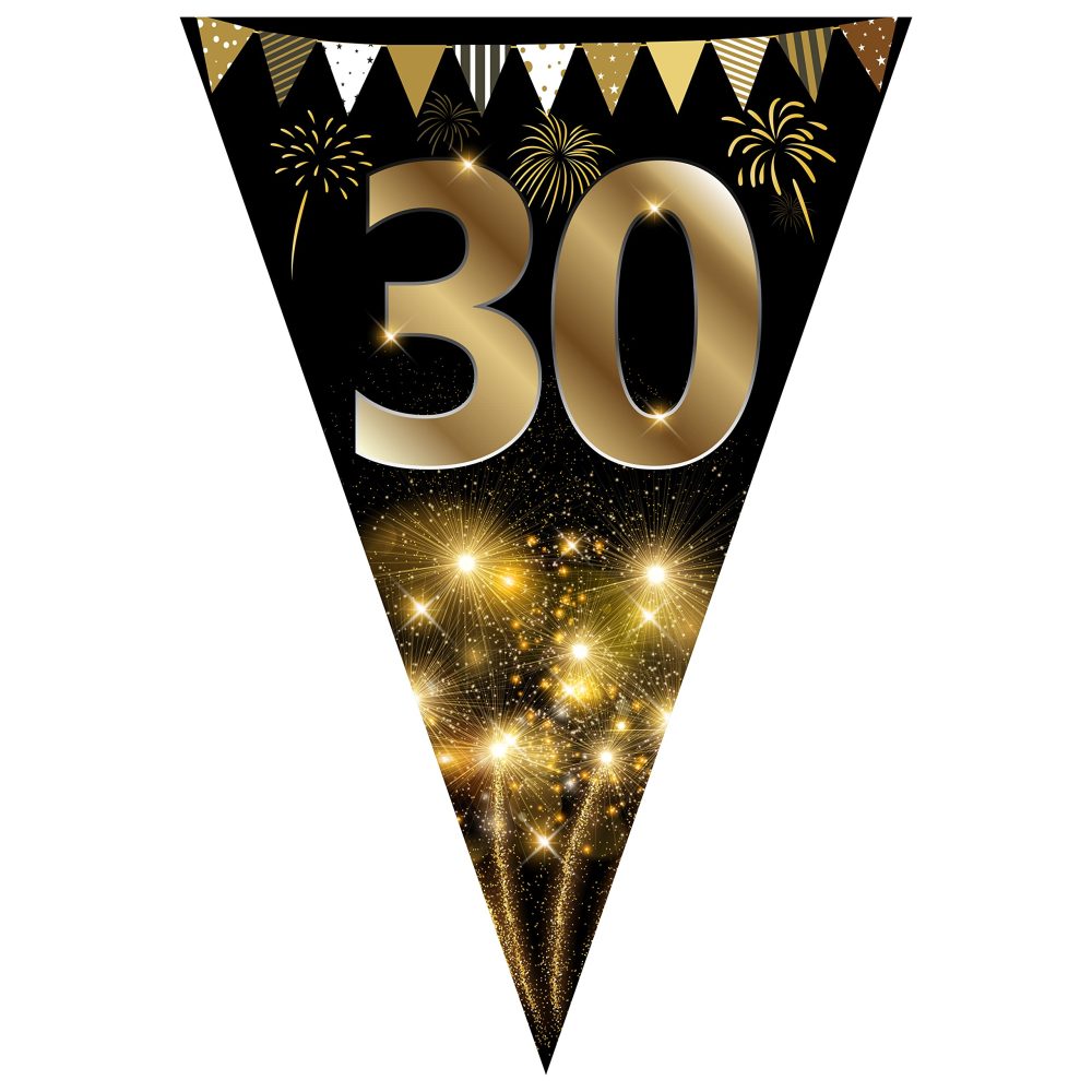 40Pcs Happy 30th Birthday Banner Bunting Flags Gold and Black Glitter 30th Birthday Anniversary Party Decoration Supplies,30th Birthday Triangle Flag Banners for Men Women - Image 2