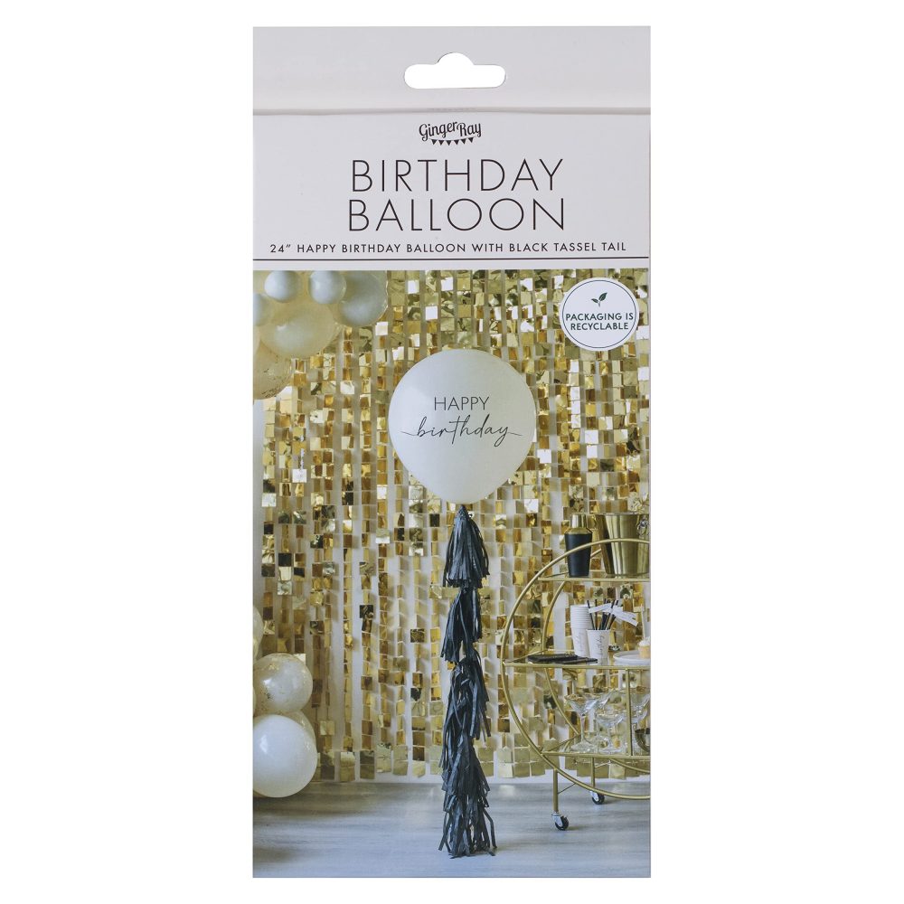 Ginger Ray Happy Birthday Balloon with Black Tassel Tail,Large (Pack of 2) - Image 2