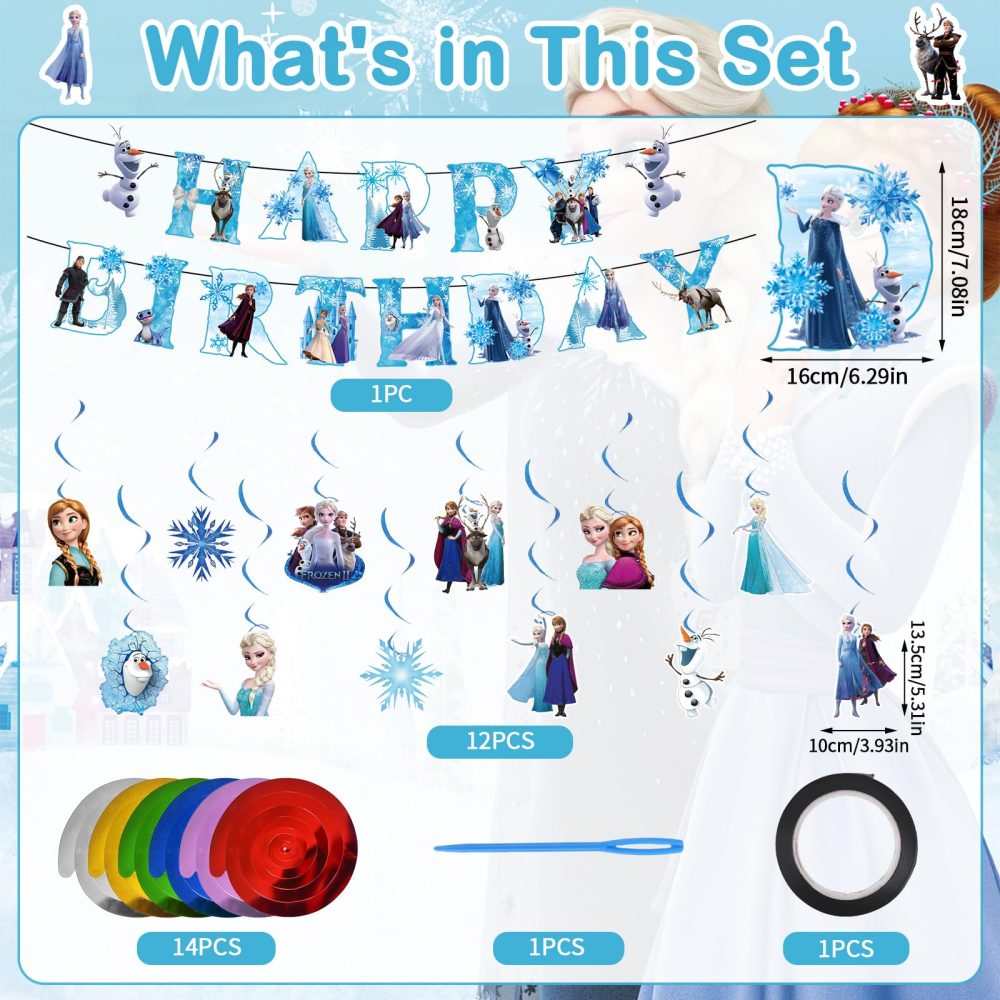 Banner7 Frozen Birthday Decoration, 16PCS Bunting Garland and Hanging Decoration, Happy Birthday Banner Decorations, Theme Birthday Banner Party Decoration for Kids Birthday Party - Image 7