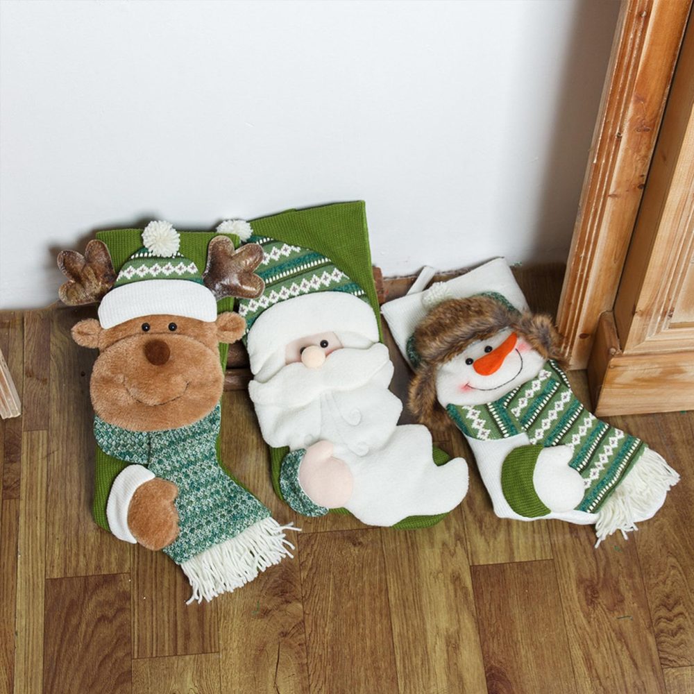 Irunfast Personalised Christmas Stockings, 15” Green Christmas Stocking Oversized Elk Socks Hanging Knitted Christmas Stockings Xmas Stocking for Christmas Holiday Party Decoration (Elk) - Image 3