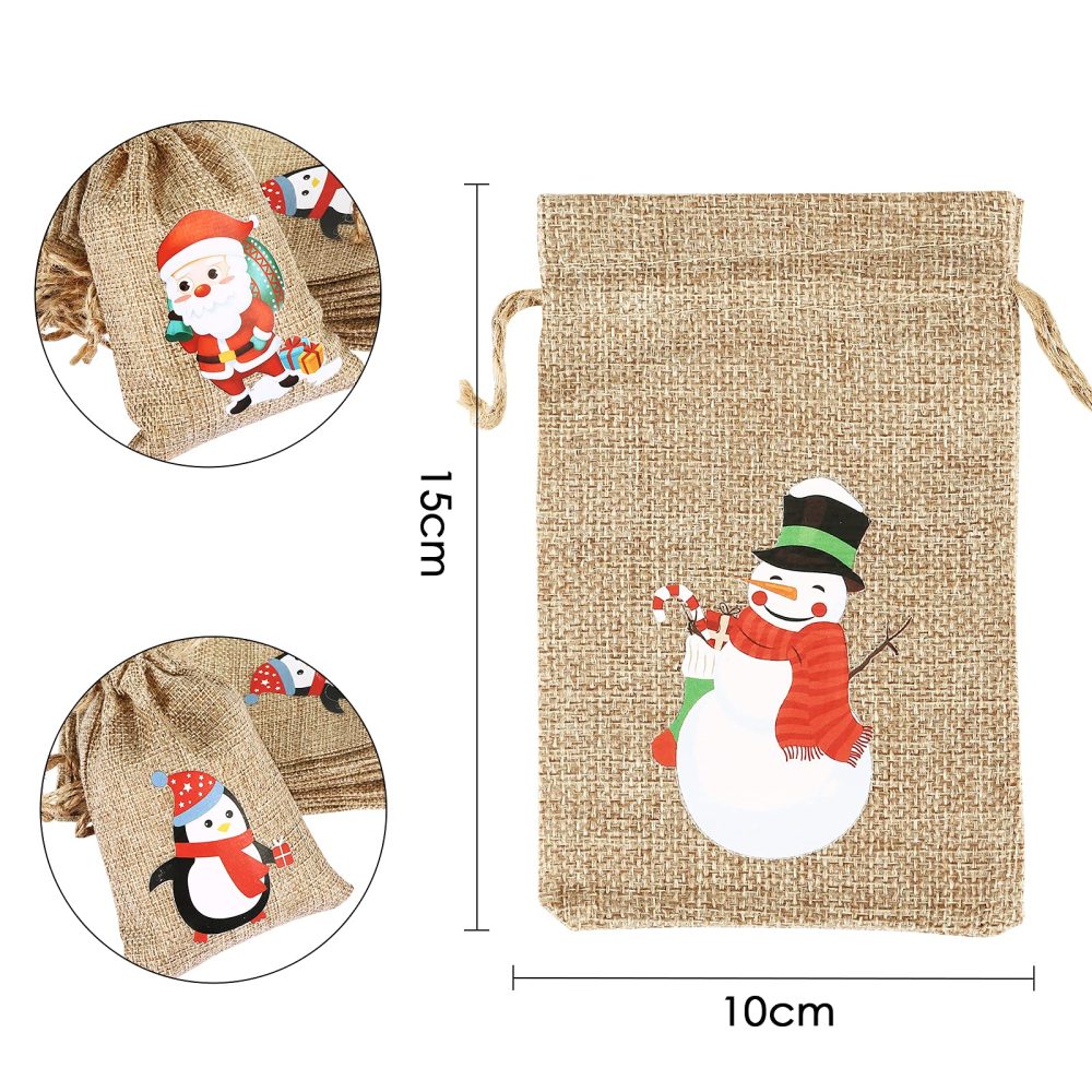 AUERVO 24pcs Christmas Jute Burlap Bags, Xmas Jute Linen Burlap Drawstring Gift Candy Pouch Snack Sack Craft Goodie Bags for kids Xmas Party Favors - Image 6