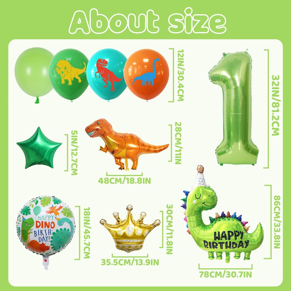 Dinosaur 1st Birthday Decorations Balloons - 25 Pieces Dinosaur Themed Decorations, Number 1 Balloon, Mini Golden Crown and Tyrannosaurus Foil Balloons, For Kid's Birthday Dino-Themed Baby Shower - Image 6