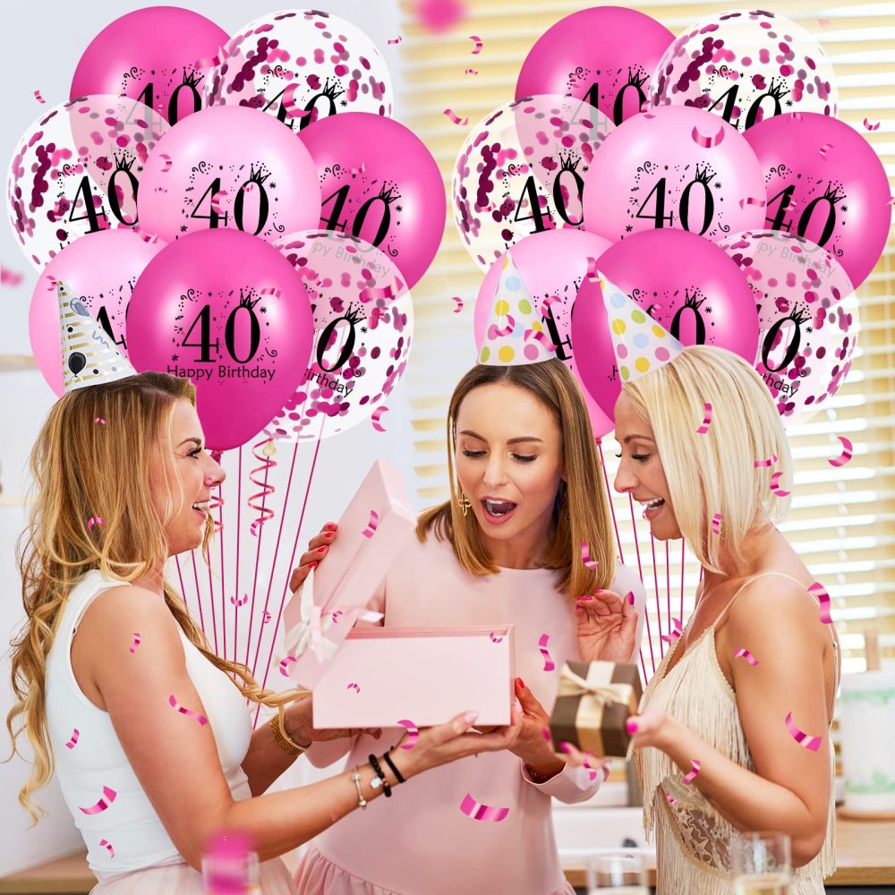 RUMIA 40th Birthday Balloons 18Pcs Pink Hot Pink Happy 40th Birthday Latex Balloons Hot Pink 40th Birthday Party Decorations for Women Men 40th Birthday Anniversary Party Supplies 12 inch (A8973) - Image 5