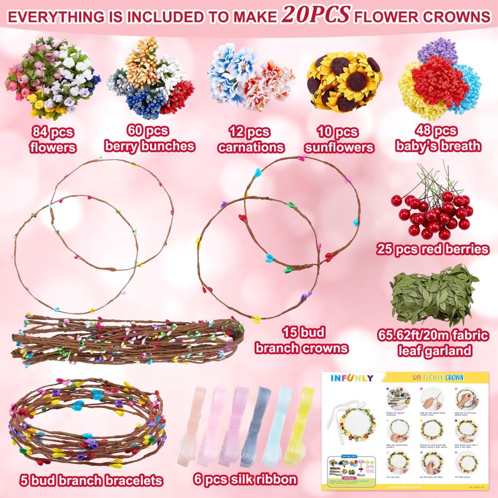 INFUNLY 20 Pcs DIY Flower Crowns Making Kit Handmade Floral Crown Garland Kit Make Your Own Flower Wreath Hair Accessories Gift for Wedding Birthday Party Favours DIY Arts and Crafts - Image 8