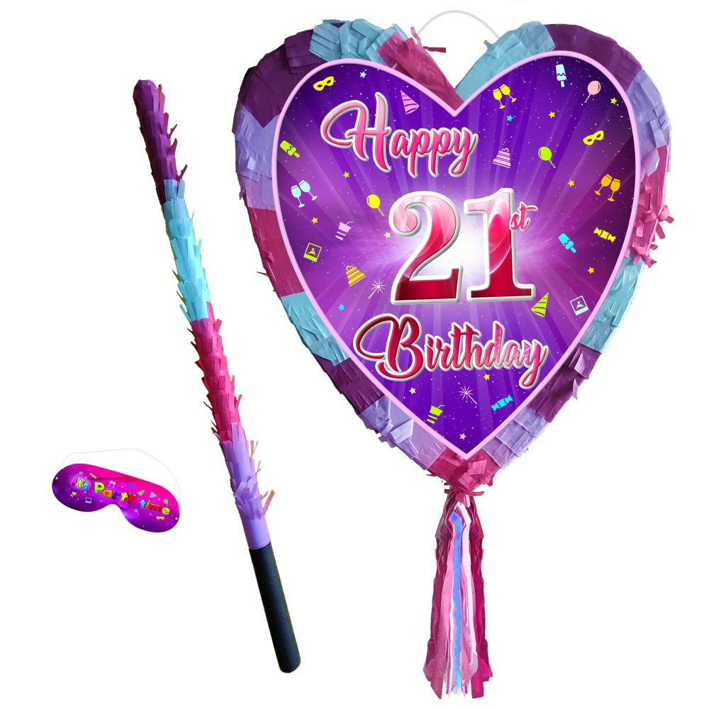 21st birthday pinata with stick - Girls Twenty-First party smashing game - Big 41cm x 38cm - Image 3