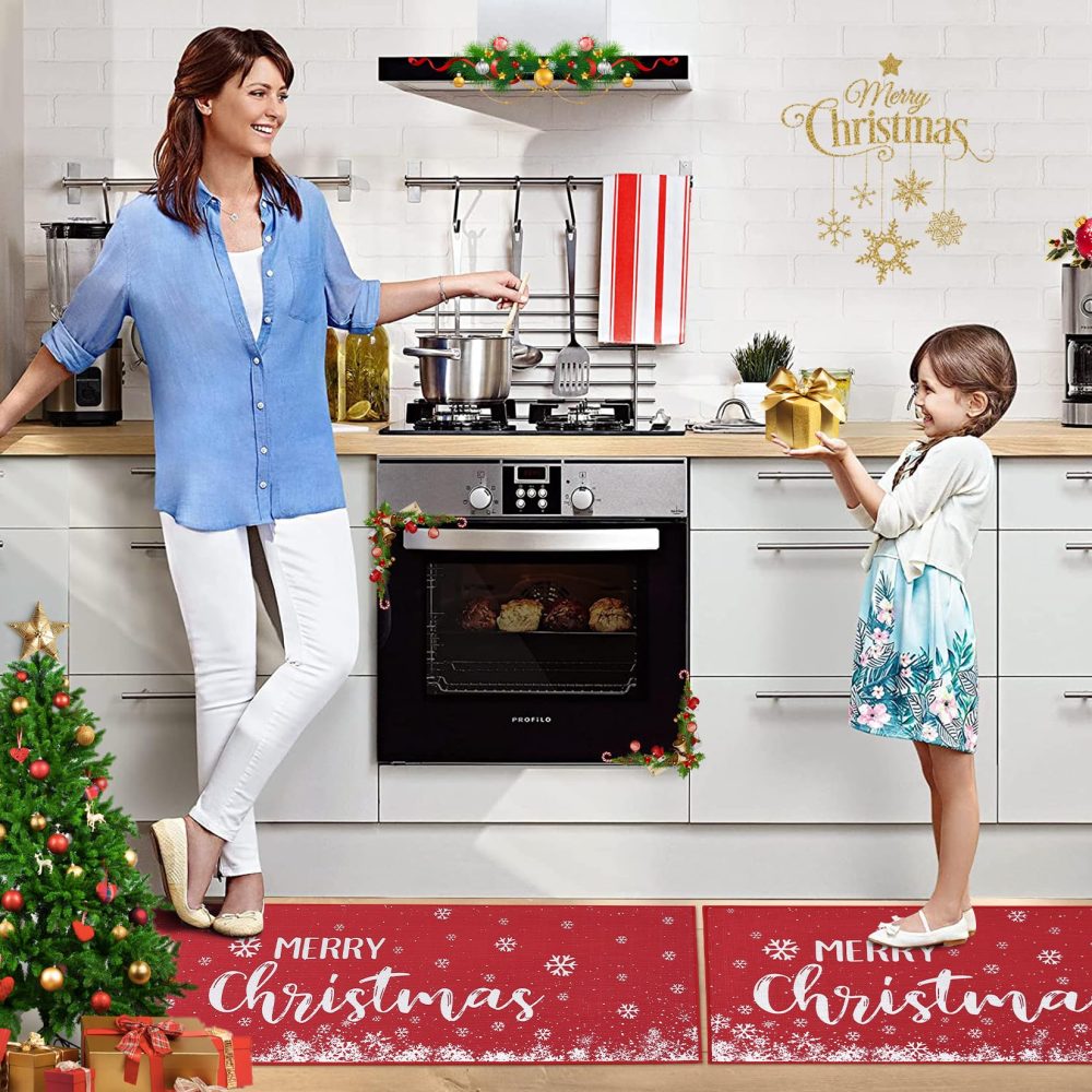 CAROMIO Merry Christmas Kitchen Rug, Linen Like Weave Christmas Snowflake Kitchen Decoration, Non-Slip Washable Kitchen Floor Mats for Winter Home Kitchen 40x60cm + 40x120cm - Image 7