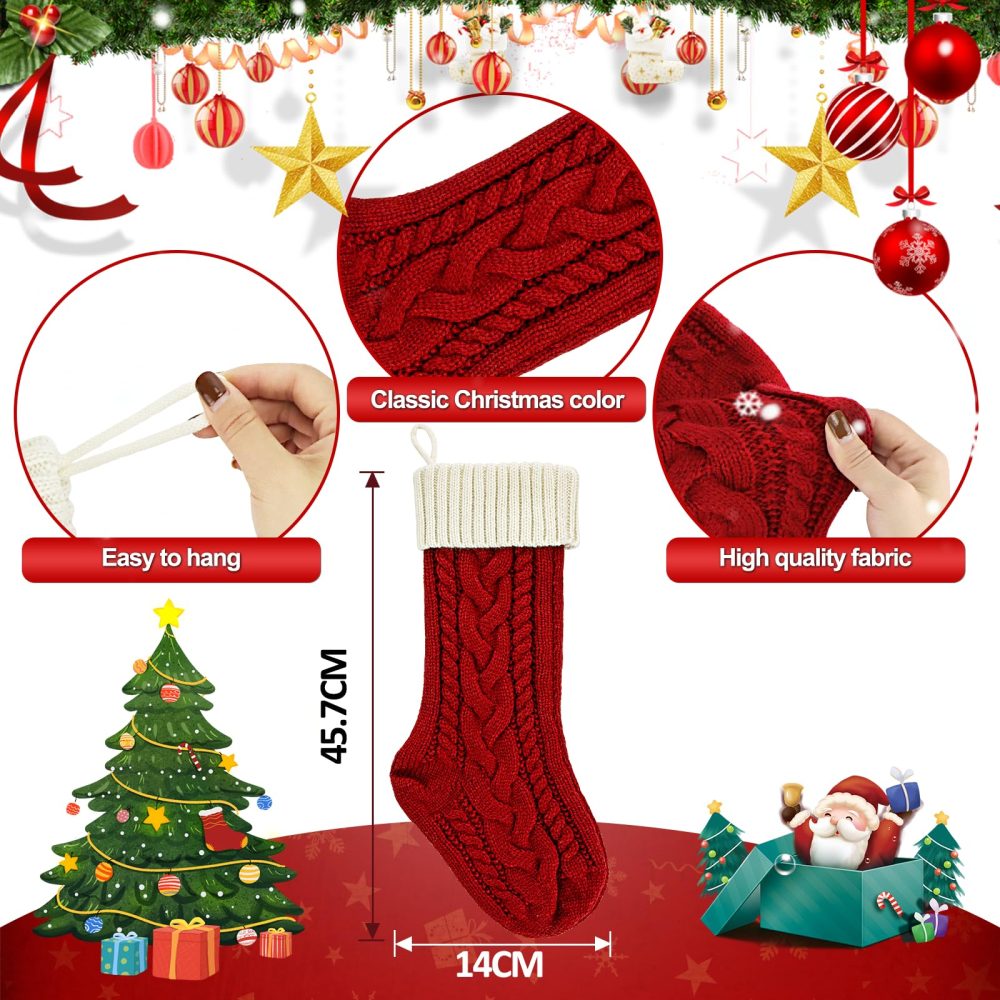 Covienapp 18 in Knit Christmas Stockings Red Christmas Socks Large Xmas Stockings Hanging Gift Bag Socks for Home Decor Christmas Tree Christmas Fireplace - Image 7