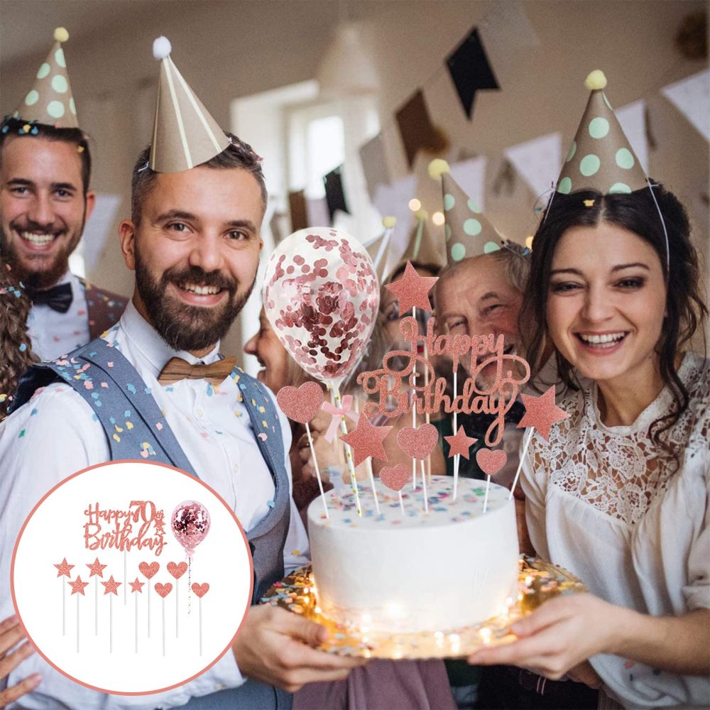 Personalised Happy 70th Birthday Cake Toppers Rose Gold for Women,Her,Lady,Happy Birthday Sign for Cake,11p Glitter Cupcake Topper Cake Topper 70th Birthday Cake Decoration for 70th Birthday Party - Image 3
