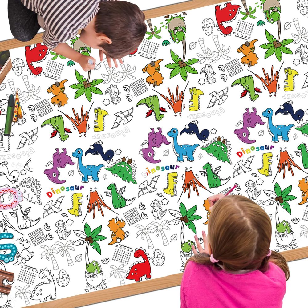 Dinosaur Giant Colouring Table Cloth for Kids,137 * 274cm Dinosaur Colouring Poster Tablecloth Colouring Books Table Cover for Girls Boys School Party Poster Educational Doodle Art Activity Game