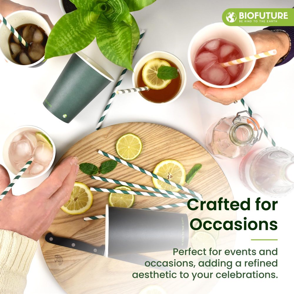 BIOFUTURE Biodegradable Party Cups, Eco-Friendly Disposable Paper Cups for Parties & Events - Biodegradable, Compostable, and Sustainable Drinkware, Certified EN 13432 (50 Pack) (Green, 16oz) - Image 3