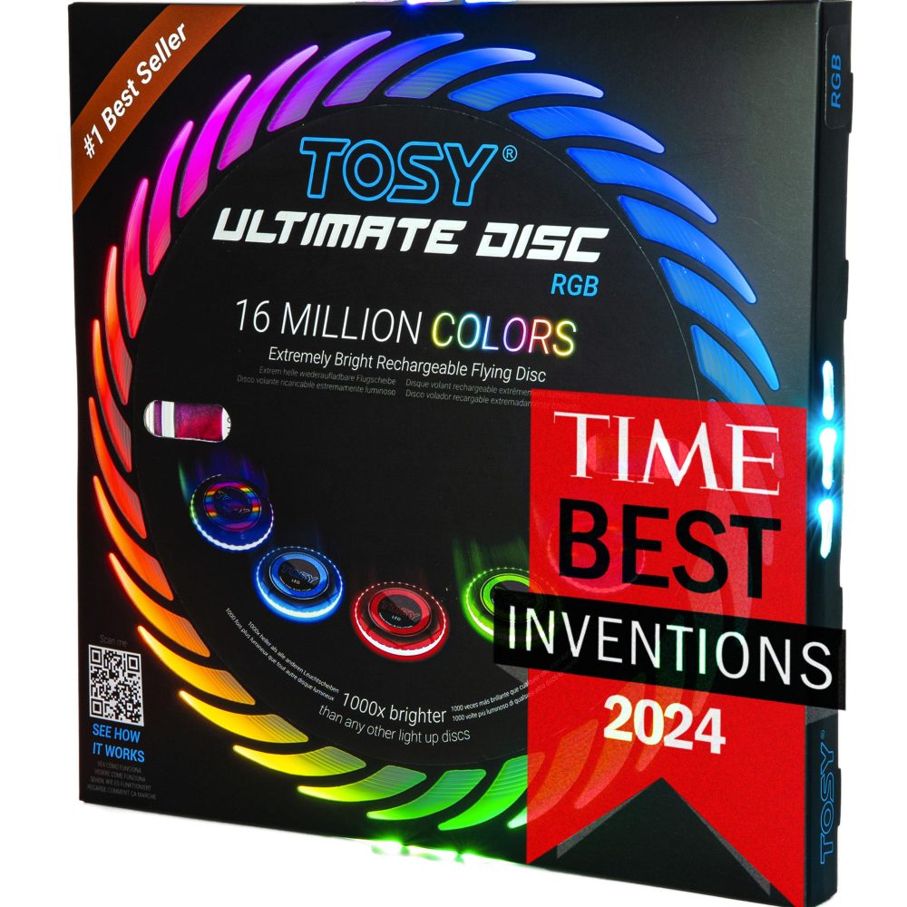 TOSY Flying Disc - 16 Million Color RGB or 36 or 360 LEDs, Extremely Bright, Smart Modes, Auto Light Up, Rechargeable, Perfect Birthday & Camping Gift for Men/Boys/Teens/Kids, 175g frisbees