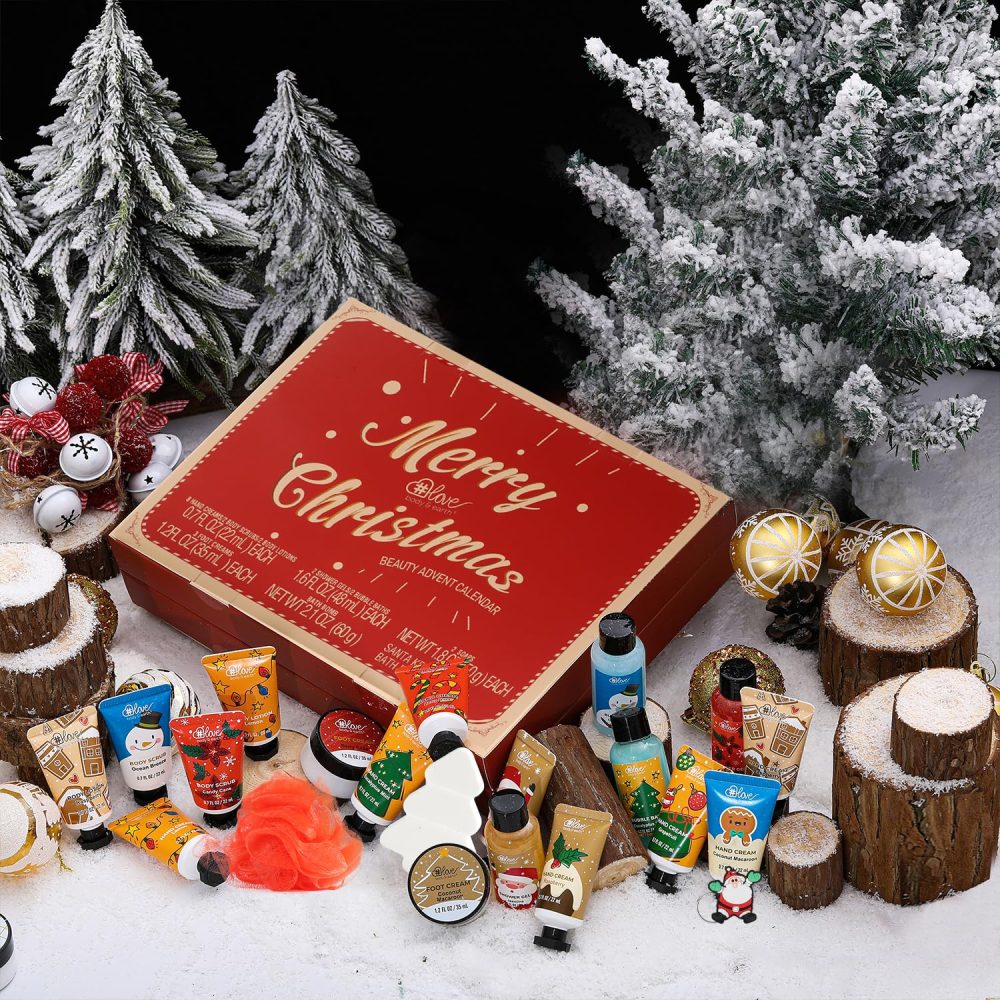 Advent Calendar 2024 Christmas Gifts Bath Sets for Women, 24pcs Spa Gift Set Includes Hand&Foot Cream, Body Scrub, Bubble Bath, Shampoo, Candles, Keychain, Body Lotion, Shower Gel, Bath Bomb - Image 4