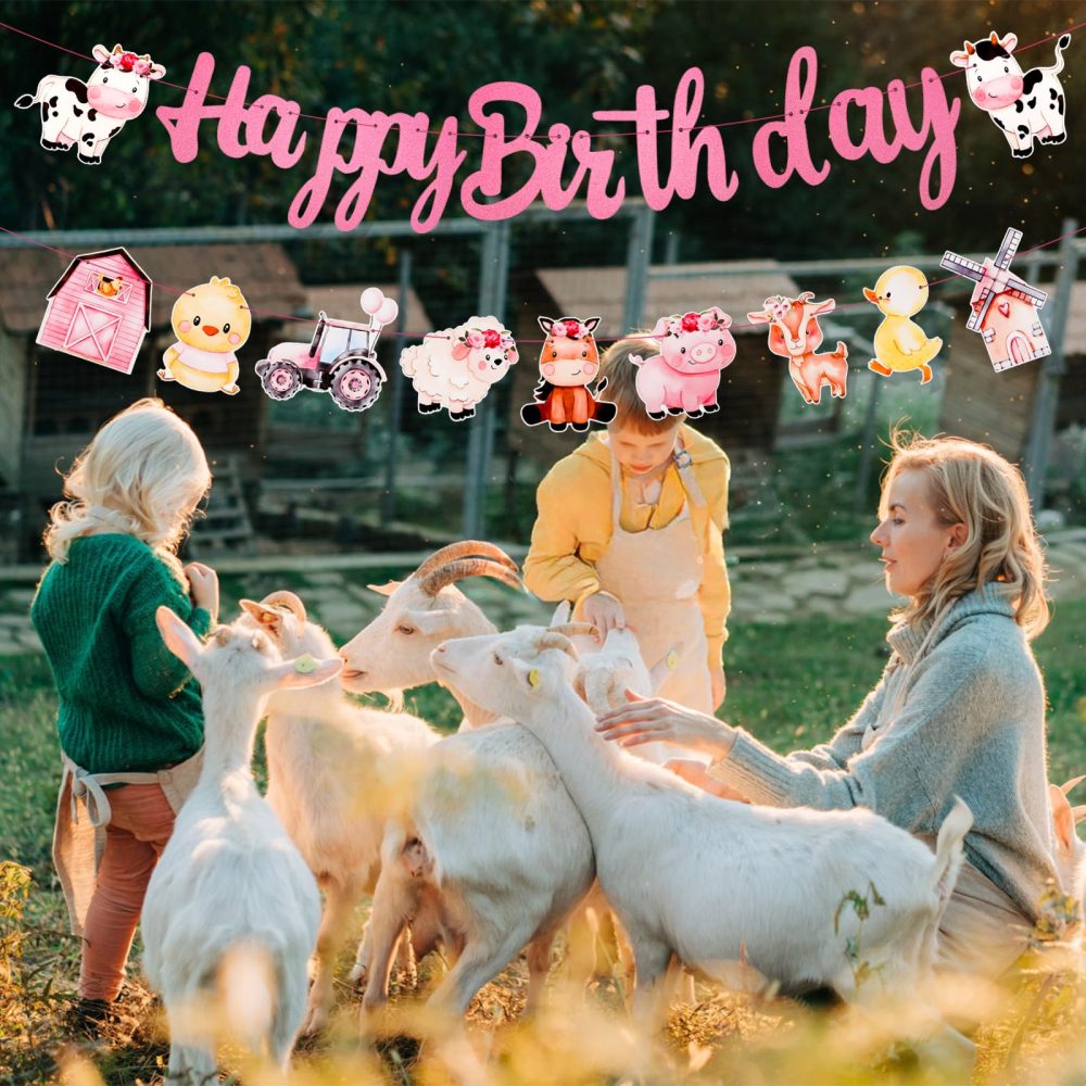 Farm Animal Happy Birthday Banner, Creative Barnyard Animals Banners Cute Farm Baby Shower Banner Farm Animals Birthday Supplies for Wall Home Office - Image 2