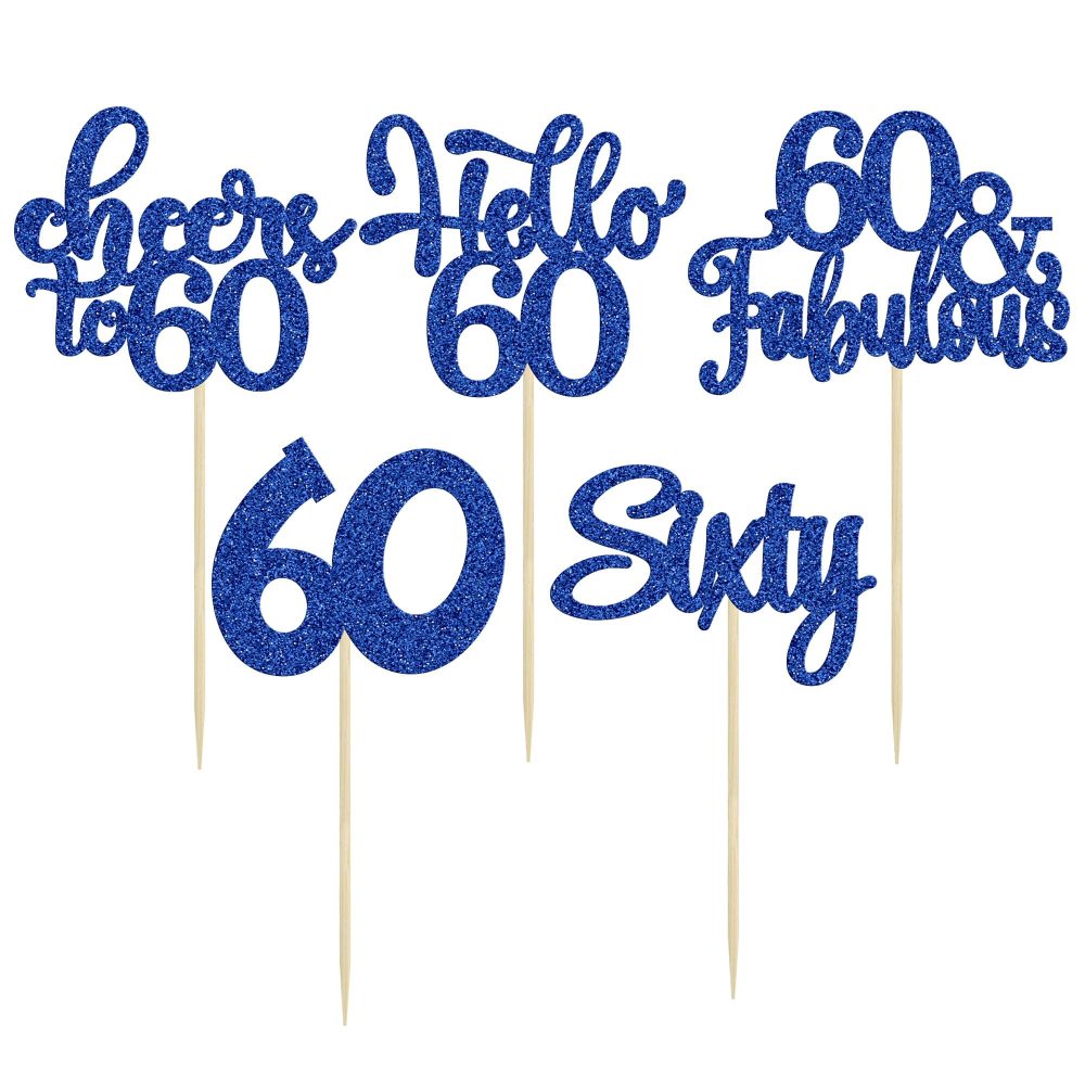 30Pcs Happy 60th Birthday Cupcake Toppers Deep Blue Glitter Sixty Cake Toppers Cheers to 60 Years Old Birthday Cupcake Picks for 60th Birthday Anniversary Party Cake Decorations Supplies - Image 6