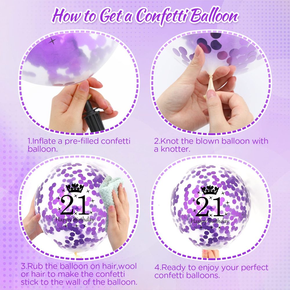 Rumia 21st Purple Birthday Balloons Decorations, 16 PCS Purple White Confetti Latex Balloons for Women Men Happy Birthday Party Wedding Anniversary Indoor Outdoor Party Supplies,12 Inch (21st) - Image 2