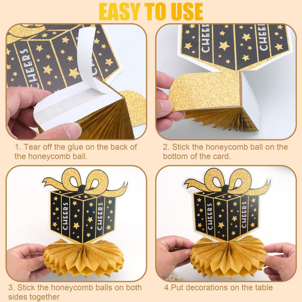 60th Birthday Honeycomb Centerpieces, 8 Pieces Birthday Table Decorations for Women Men 60th Birthday Party Centerpiece Table Toppers Decor Supplies - Image 2