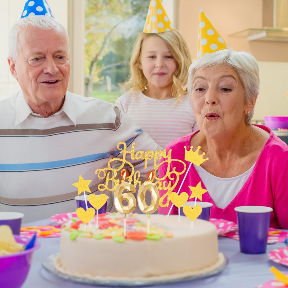 Happy 80th Birthday Cake Topper & Birthday Candles Gold Number 80 Candles for Birthday Cake - 80th Birthday Candles Cake Cupcake Topper Birthday Cake Decorations for Women Men Birthday Gold - Image 3