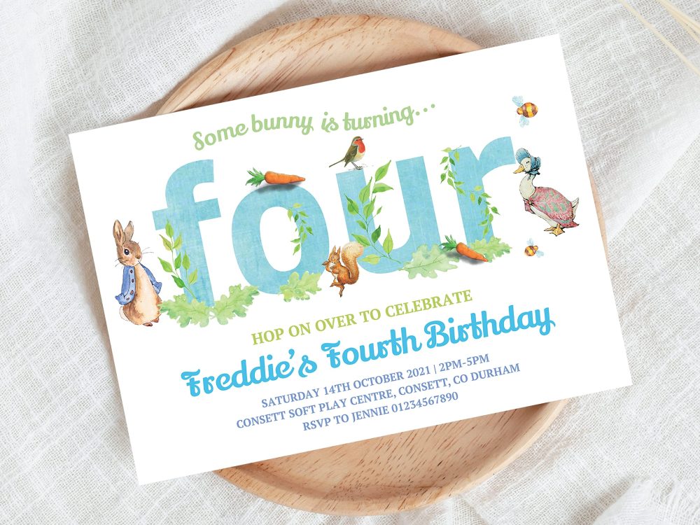 10 Personalised Peter Rabbit Kids Boy Girl 1st First Birthday Party Invitations Invites ANY AGE - Image 4