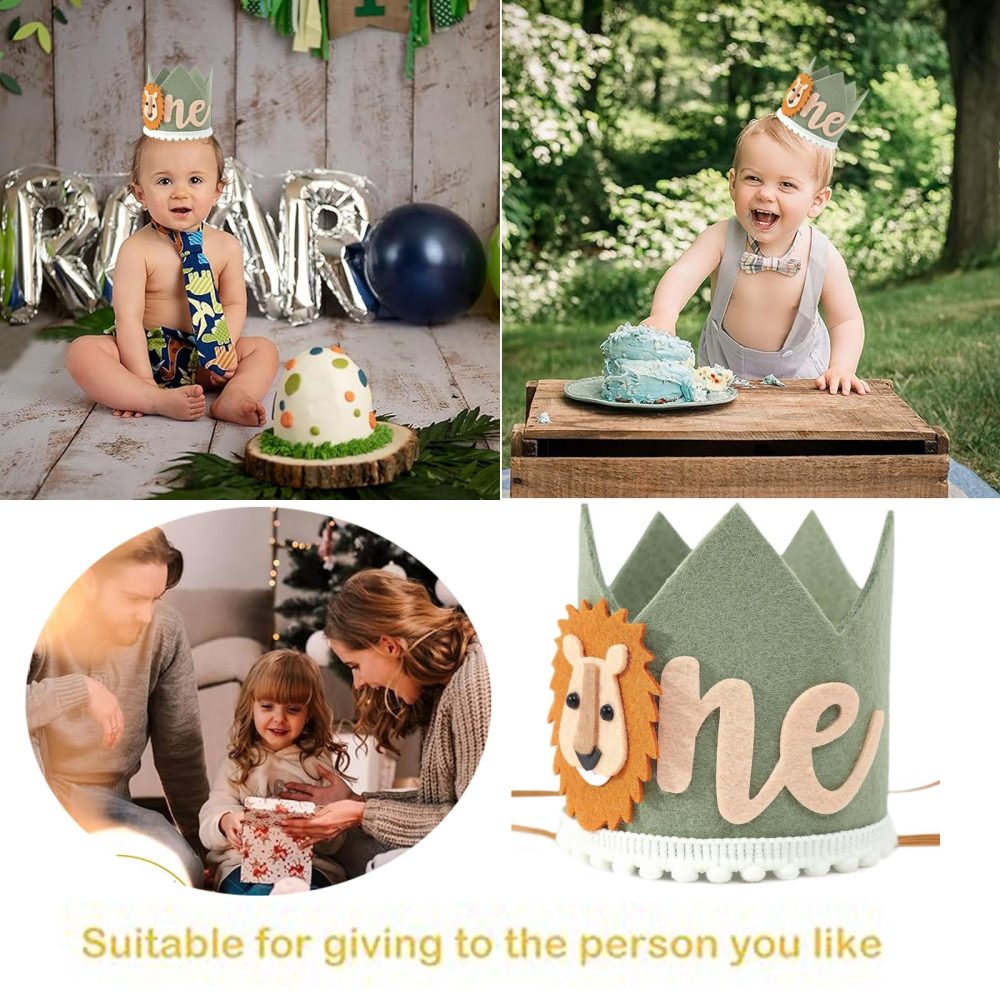 PSFXBM Baby First Birthday Crown, Jungle Wild One Hat 1st Birthday Hat Boy Lion Party Decorations, Suitable For Children'S Birthday Parties, Carnivals, Leaving Precious Memories For Children - Image 3
