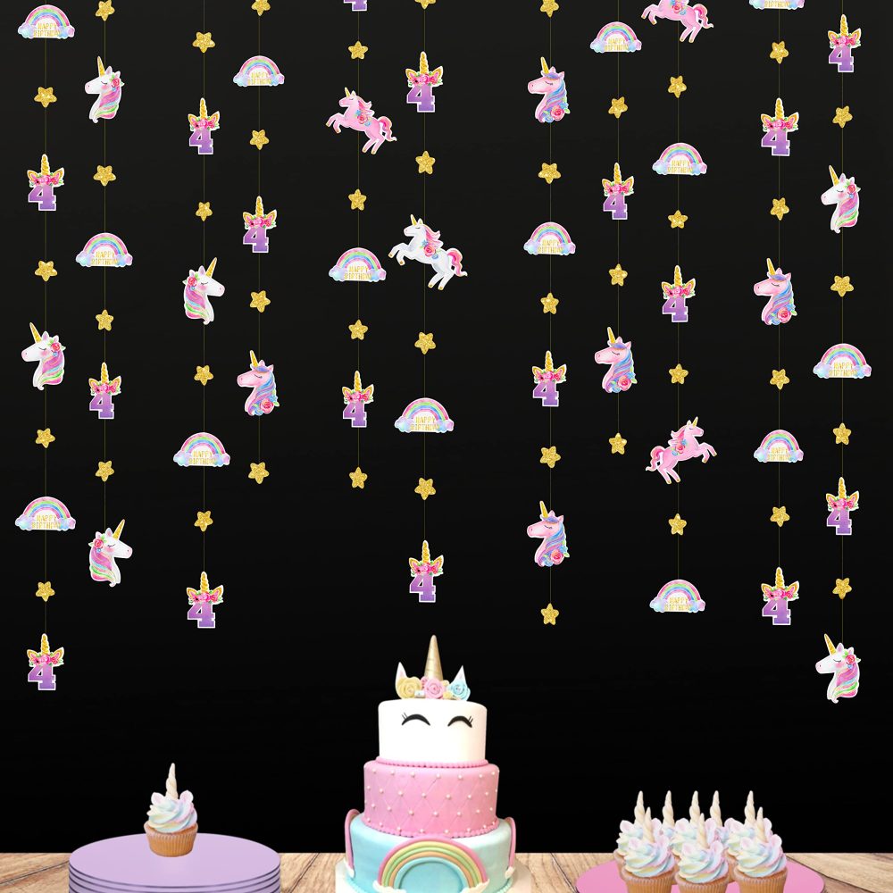 52Ft Unicorn 4th Birthday Decorations for Girls 4 Years Old Party Number 4 Rainbow Cloud Happy Birthday Star Garland Streamer Banner Backdrop for Boys 4th Fourth Unicorn Birthday Party Decor Supplies