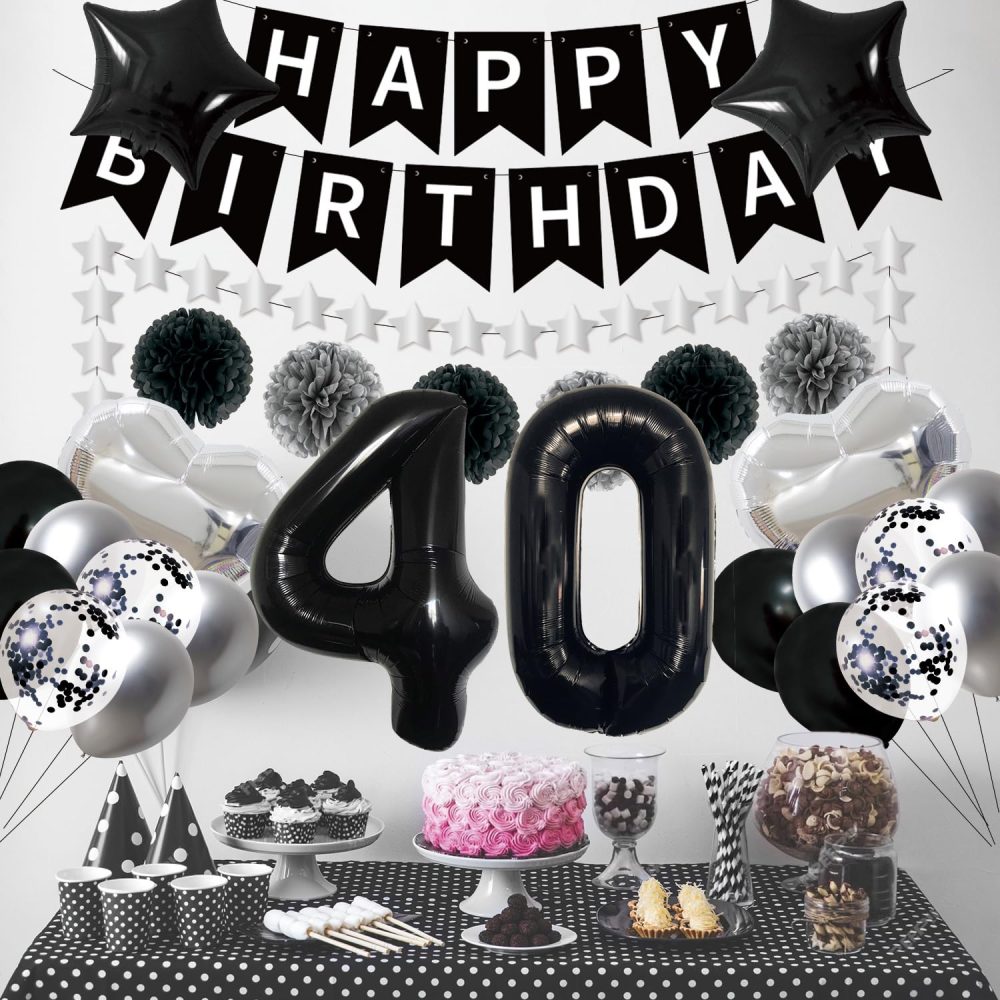 Afritee 40th Birthday Balloon Decorations - Black and Silver Happy Birthday Balloons for Men Women Happy 40th Birthday Banner Large 40" 40 Foil Balloons Cool 40th Birthday Balloons Set Supplies - Image 3