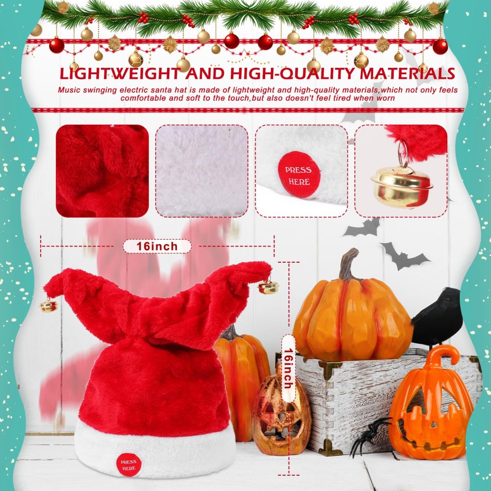 Gfilay Music Swinging Electric Christmas Hat Dancing Bells Plush Singing and Dancing Electric Santa Hat Interactive Musical Christmas Hat for Adults Kids Gift Funny Christmas Decor,27" - Image 6