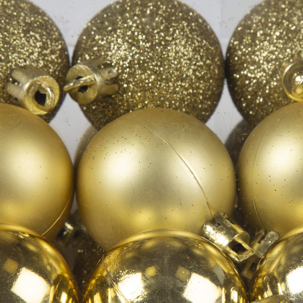 Bravich 100 Pieces Shatterproof Baubles Set. Christmas Tree Decorations Ornament Balls With Hooks & String Hanging. Home Decor 3,4 & 6 CM Baubles-Matt, Shiny & Glitter Finish-Gold - Image 7