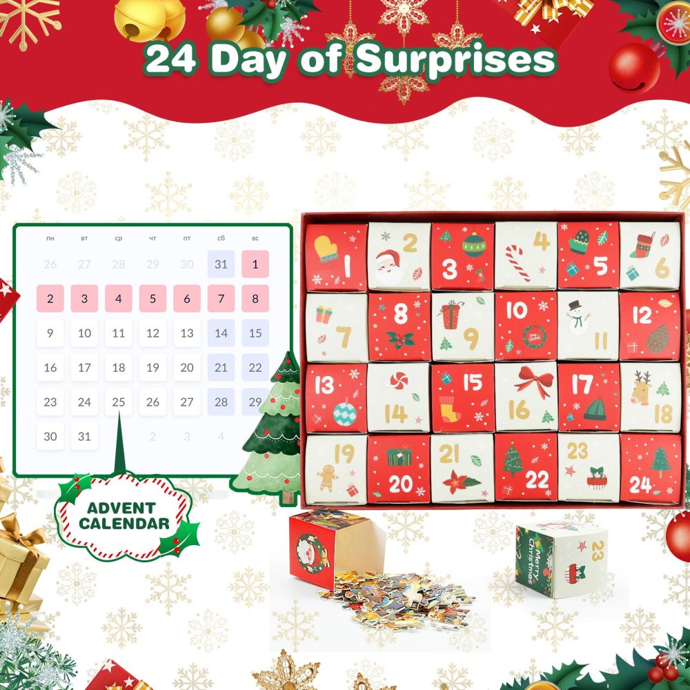 Advent Calendar 2024 Christmas Jigsaw Puzzles,1008 Pieces Jigsaw Puzzle 24 Days Christmas Countdown Advent Calendar Puzzle, Family Game Xmas Holiday Puzzles Gift Decorations for Kids Adults Women Men - Image 5