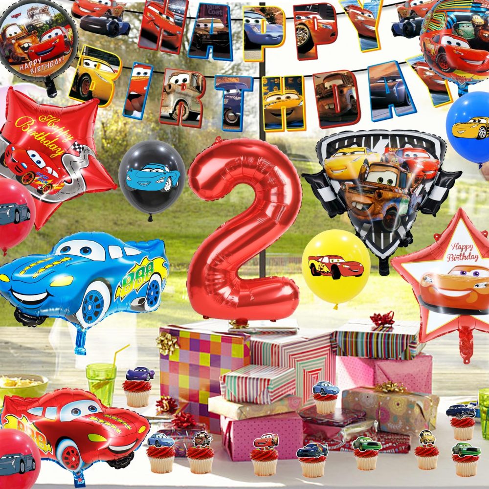 42PCS Car Birthday Decorations, Car Balloons Party Decorations, Auto Theme Birthday Party Supplies Balloons With Banner Cake Topper Racing Cars Balloons for 2th Kids Birthday Party - Image 6