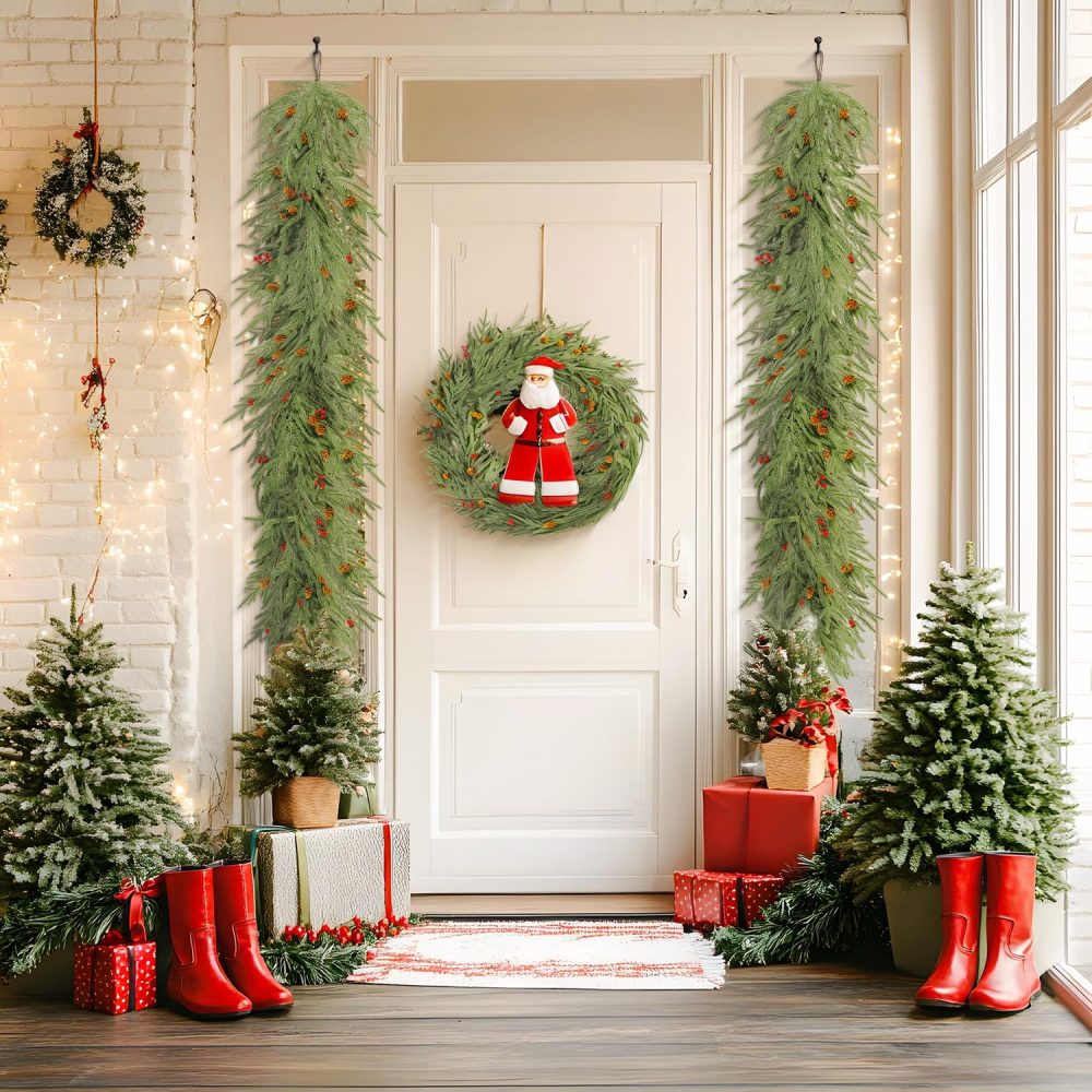SHareconn 6FT Realistic Christmas Garland with Red Berries and Pine Cones, PE Artificial Christmas Garland, Real Touch Mantle Stairs Fireplace Xmas Decorations/Indoor Outdoor Christmas Decor - Image 5