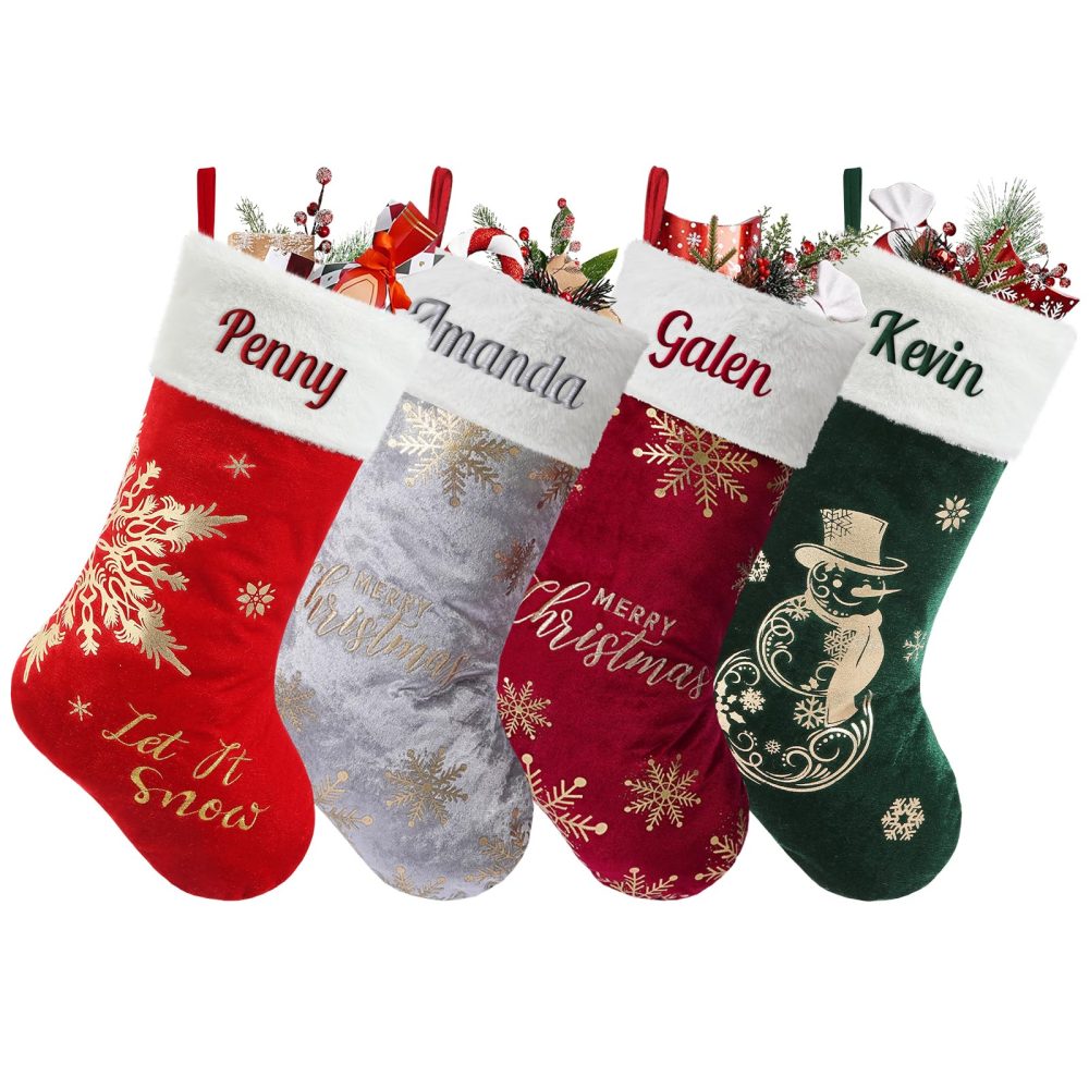 Topvelst Personalized Christmas Stockings with Embroidery Name 18" Large 1PCS Christmas Stockings Santa Snowman Reindeer Xmas Decorations Family Kids Fireplace Christmas Holiday Decoration Stockings