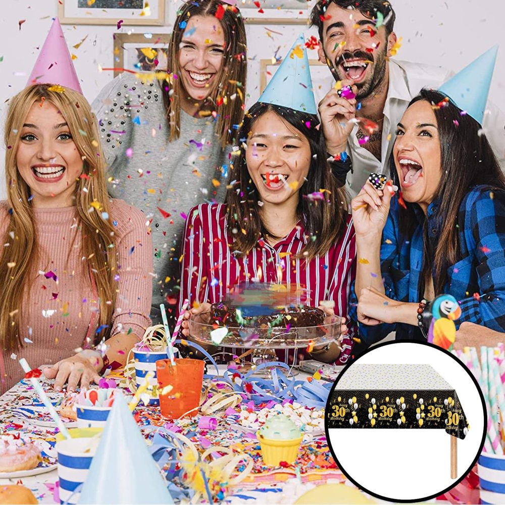 Black Gold Happy 30th Birthday Table Cloth Cover Party for Men,Women,Him,Her,137*274cm 30th Birthday Table Decorations,Rectangular Plastic Tablecloth for 30th Birthday Party Supplies Decorations - Image 3