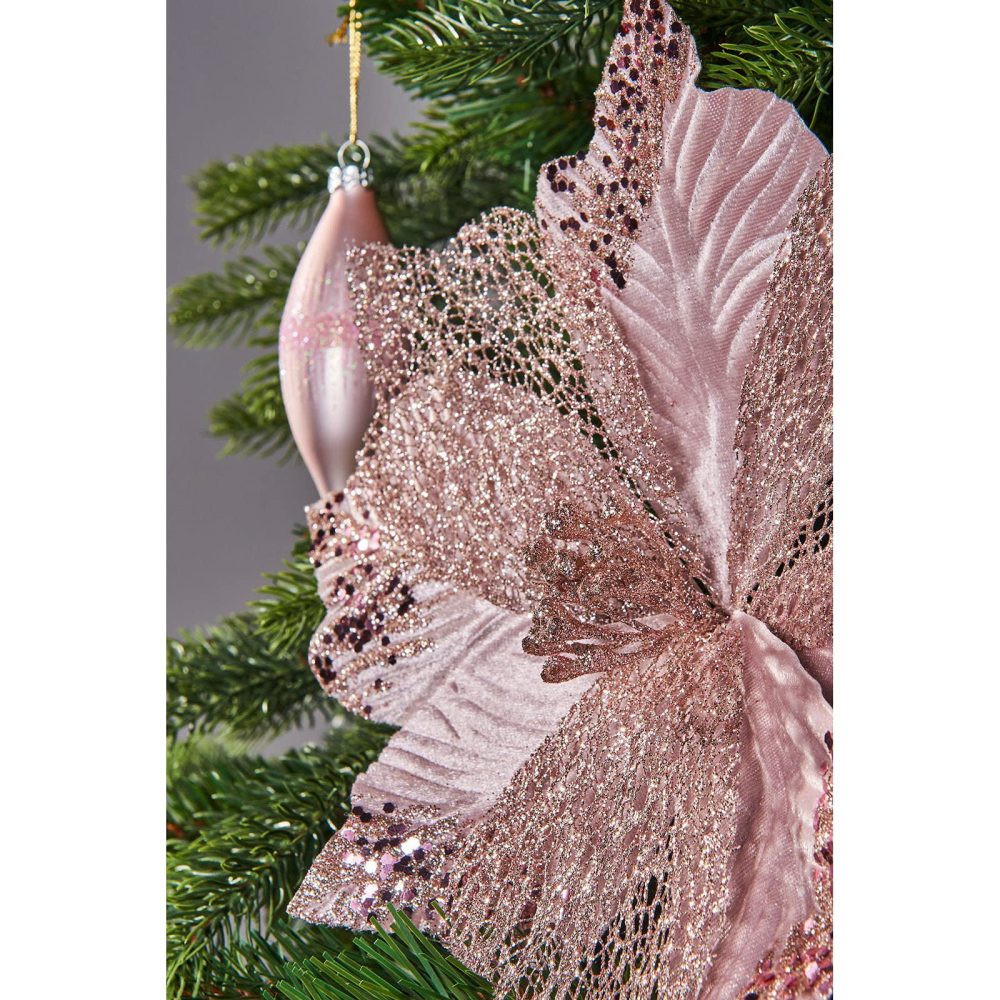 WeRChristmas Artificial Poinsettia Christmas Tree Flower Decoration, Pink, 30 cm - Image 2
