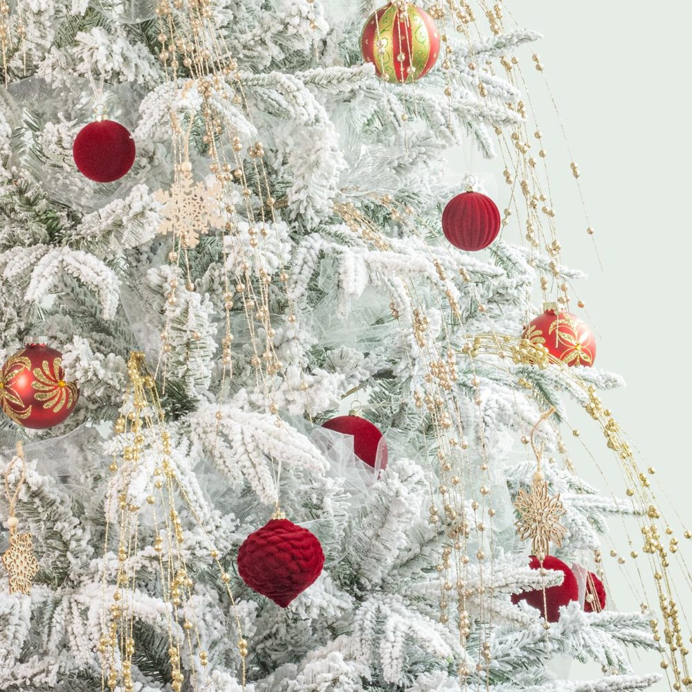 KI Store Velvet Christmas Baubles Red 25pcs Shatterproof Flocked Christmas Tree Ornaments 80mm 60mm Assorted for Xmas Tree Decorations - Image 3