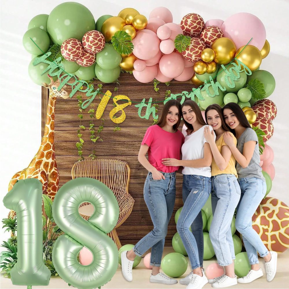 Happy 18th BirthdayBanner - Sage Green 18th Birthday Decorations Glitter Happy 18 Years Old Garland, Foil 18 Balloon Numbers for Girls Boys Sage Green Birthday Decorations 18th Birthday Party Supplies - Image 3