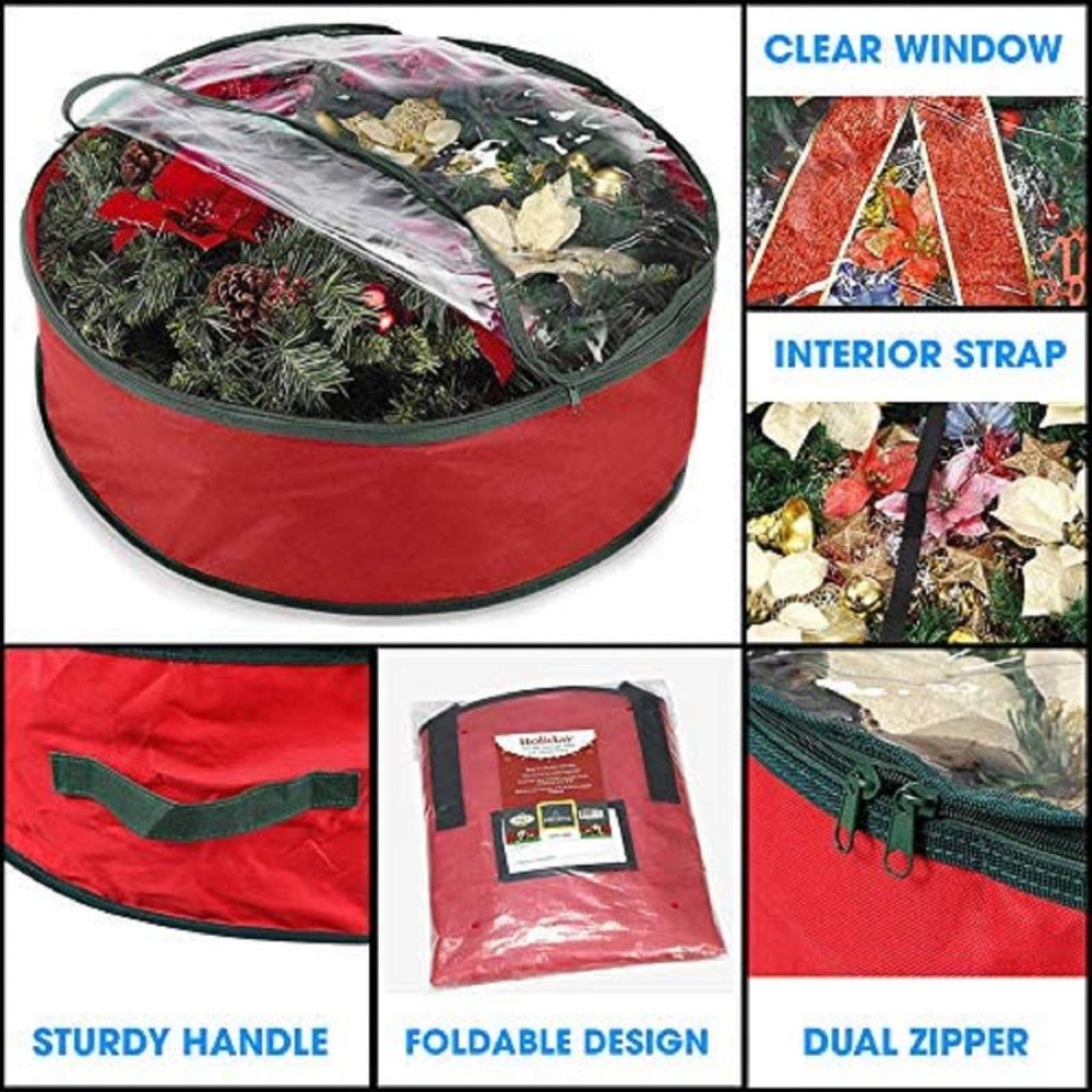 Ram® Premium Luxury Red Christmas Xmas Wreath Storage Bag Decoration Case With Clear Zip - Image 3