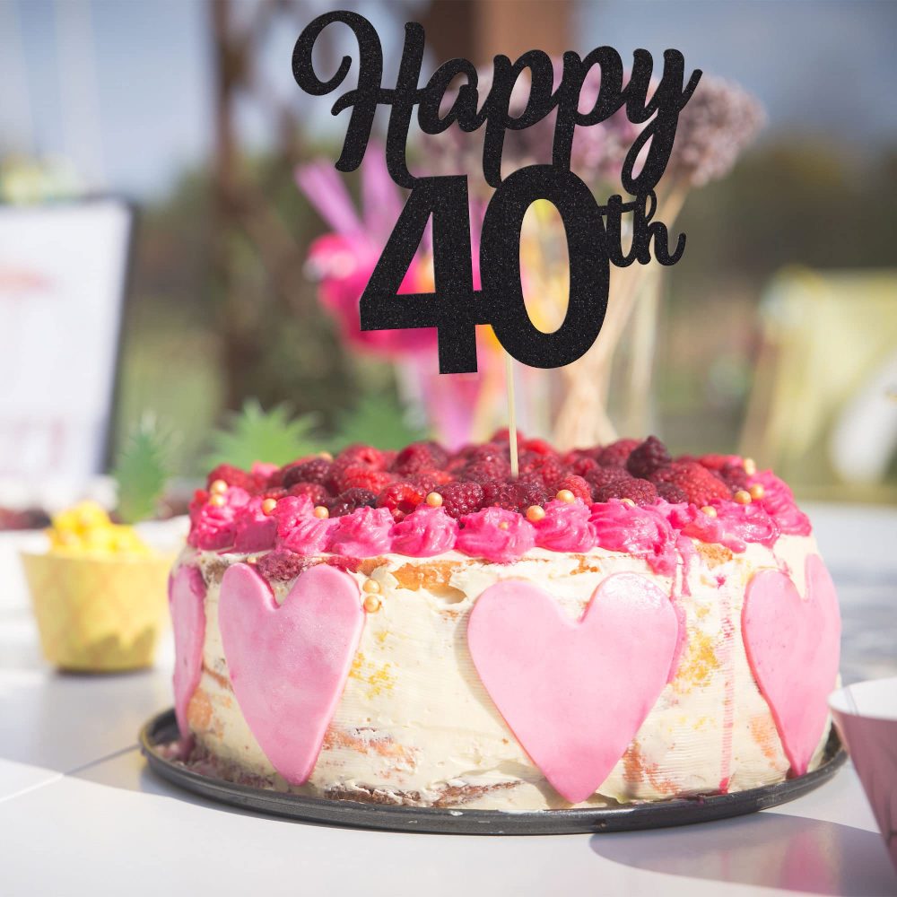 3Pcs Happy 40th Cake Toppers Black Glitter Number 40 Forty Birthday Cake Pick Decorations for Cheers to 40 Years Old 40th Birthday Wedding Anniversary Party Supplies - Image 5