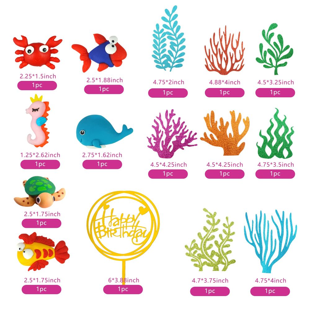 15 PCS Sea Ocean Theme Birthday Cake Decoration Toppers Fishing Cake Ocean Animals Sea Cake Decorations for Under the Sea Theme Baby Shower Birthday Party Supplies - Image 7