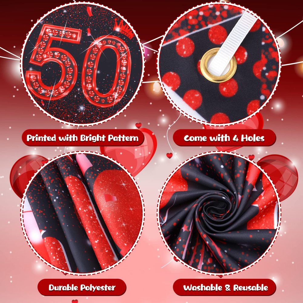 RUMIA Red 50th Birthday Decorations for Men Women, Red Black Glitter 50th Birthday Banner Yard Sign and 16Pcs Red Black 50th Birthday Latex Balloons for 50th Birthday Anniversary Party Supplies (A6X) - Image 2