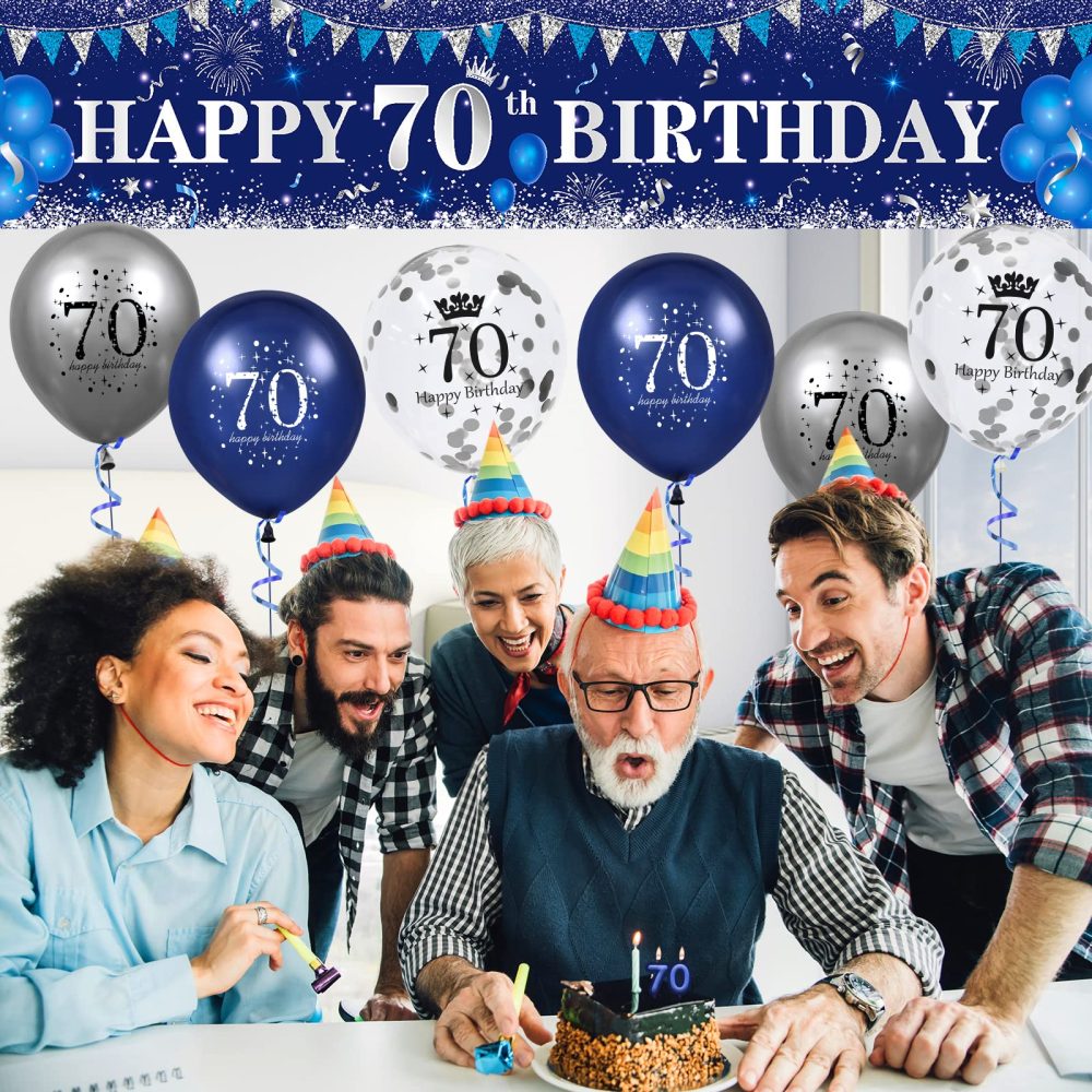 Blue 70th Birthday Decorations for Men Women, Navy Blue Silver Happy 70th Birthday Yard Banner, Blue 70th Birthday Balloons for 70th Birthday Anniversary Party Decorations Supplies - Image 4