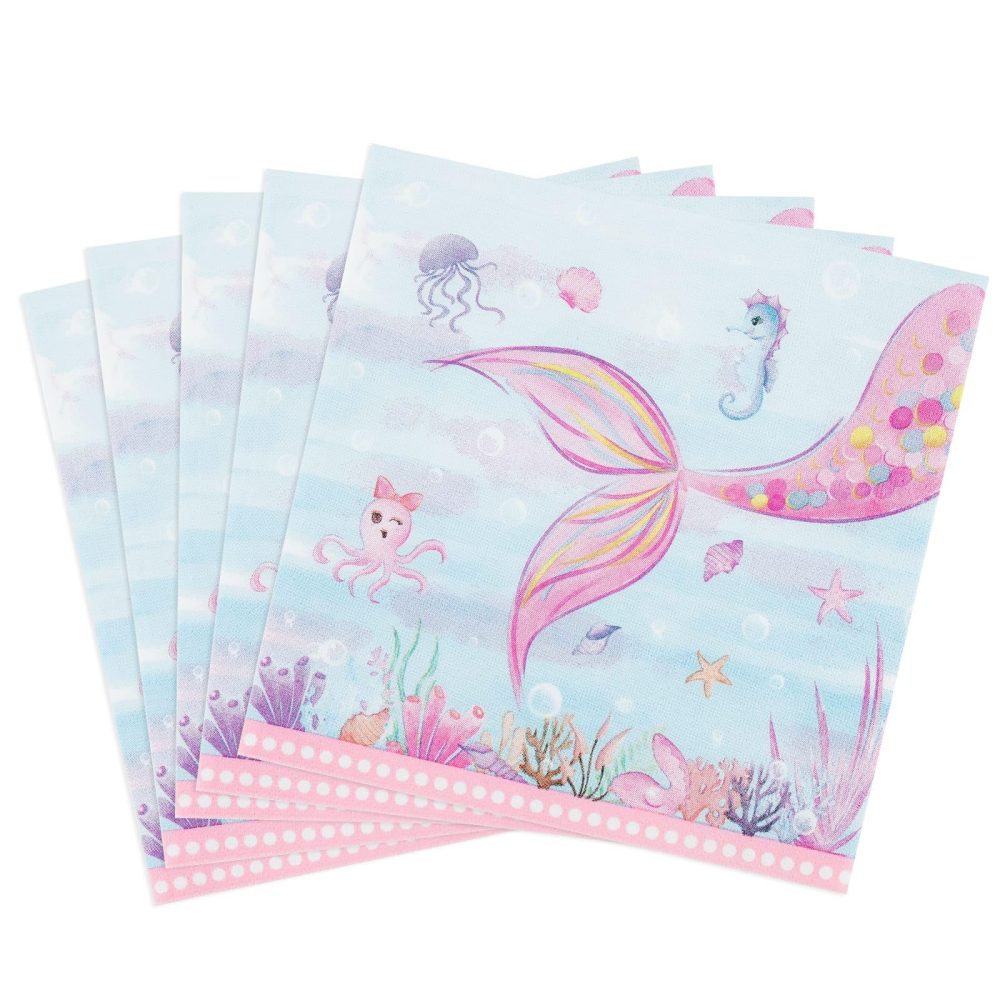 WERNNSAI 50PCS Mermaid Party Luncheon Napkins Watercolor Mermaid Party Supplies Disposable Little Mermaid Dessert Paper Napkins for Girls Kids Ocean Birthday Party Table Decorations