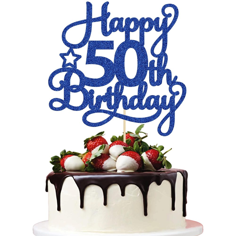 1 Pack Happy 50th Birthday Cake Topper Blue Glitter 50 & Fabulous Cheers to 50 Years Old 50th Birthday Cake Pick for Celebrating 50th Birthday Anniversary Party Cake Decorations Supplies