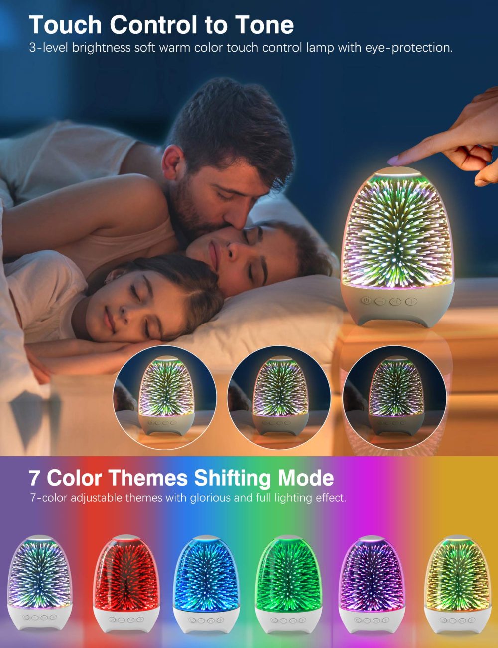 AISCOOL Bedside Lamp, Touch Dimmable with Bluetooth Speaker, Night Light, Children's Colour Changing LED Nursing Light, Night Lamp Gift for Baby, Teenagers, Adults for Bedroom Living Room - Image 7