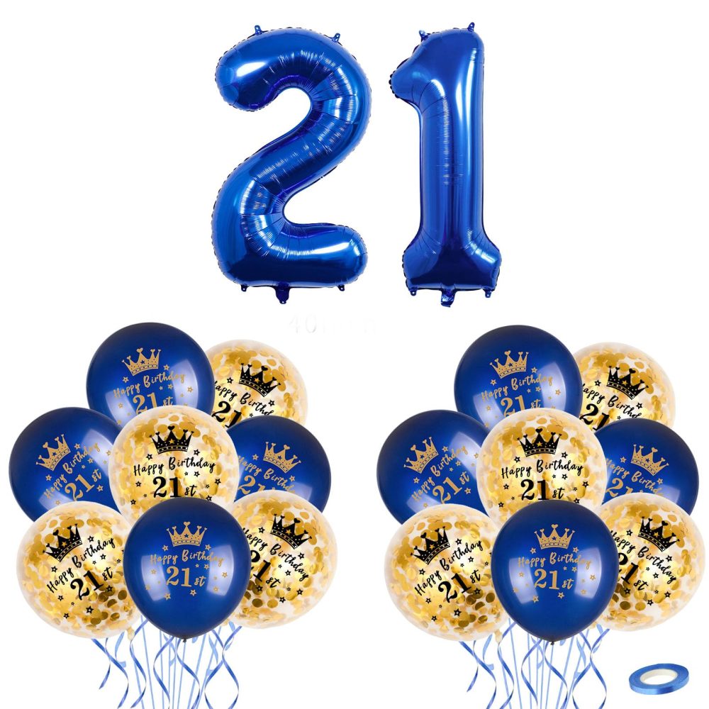 40" Navy Blue Number 21 Balloon & 16p 12" Happy 21st Birthday Balloons for Boys/Girls Birthday Decorations 21 Year Old,Foil Large Number Balloon Latex Digital Balloons for Him Her 21st Birthday Party