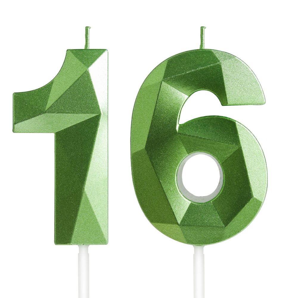 16th Birthday Candles, Number 16 Candle, Dark Green Candles, Birthday Candle for Cake, Happy Birthday Candle, Cake Candles Cake Topper Decorations for Birthday Party Wedding Anniversary Celebration