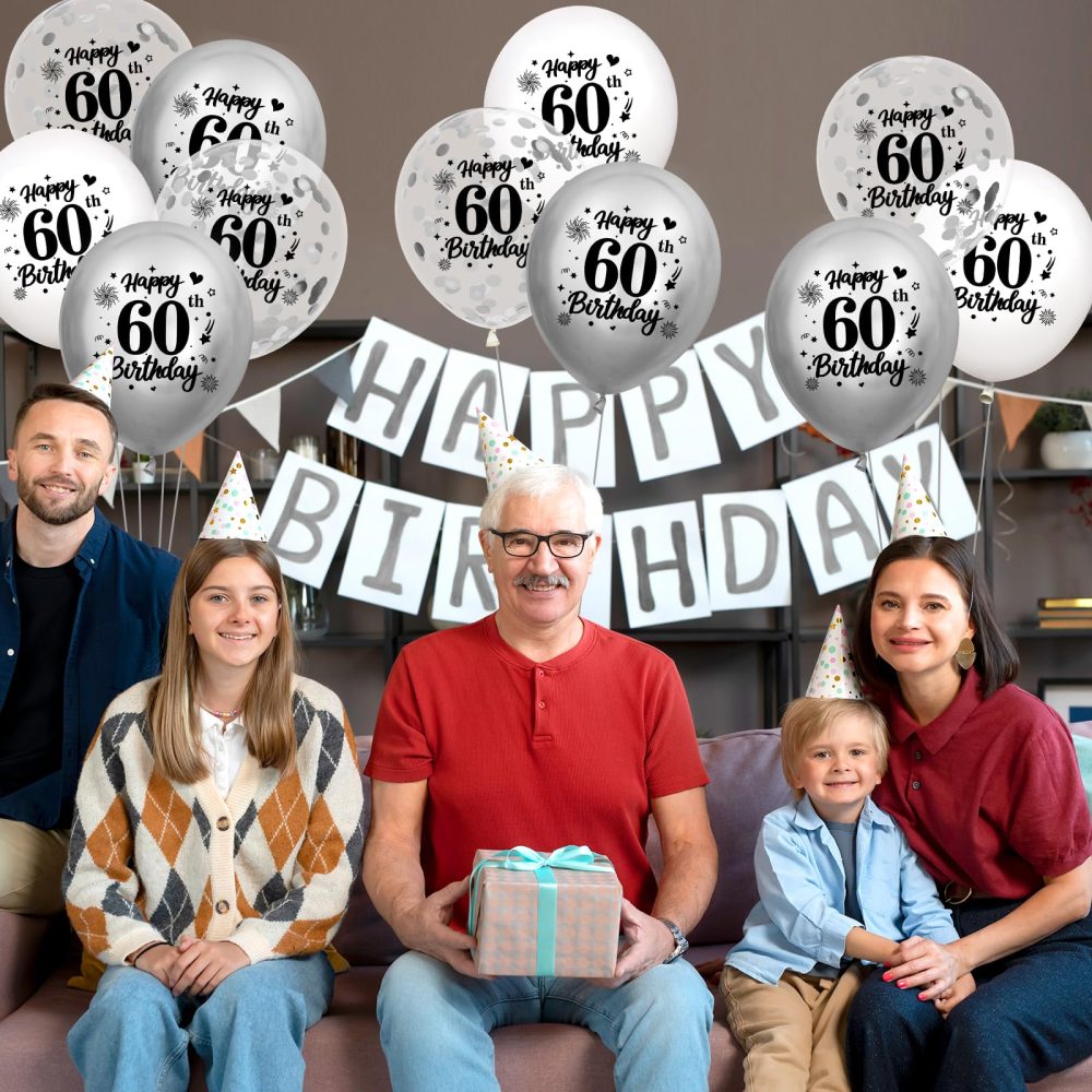 60th Birthday Balloons Decorations White Silver 18pcs Happy 60th Birthday Party Confetti Balloons Latex for Women Men Happy 60th Birthday Anniversary Party Supplies Decor 12 inches Indoor Outdoor - Image 5