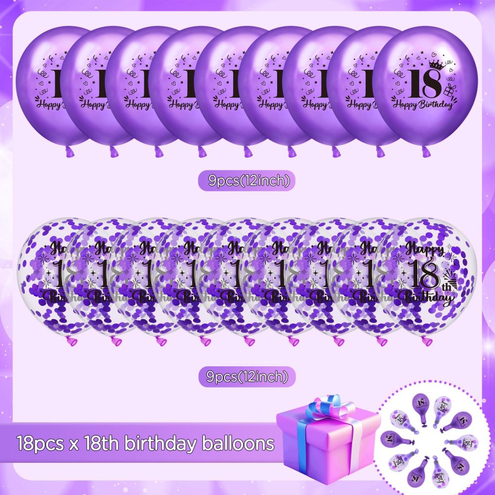 18th Birthday Balloons 18Pcs Purple Happy 18th Birthday Balloons Confetti Balloons Purple 18th Birthday Party Decorations Balloons for Girls Boys 18th Anniversary Birthday Decor Supplies 12 inches - Image 6