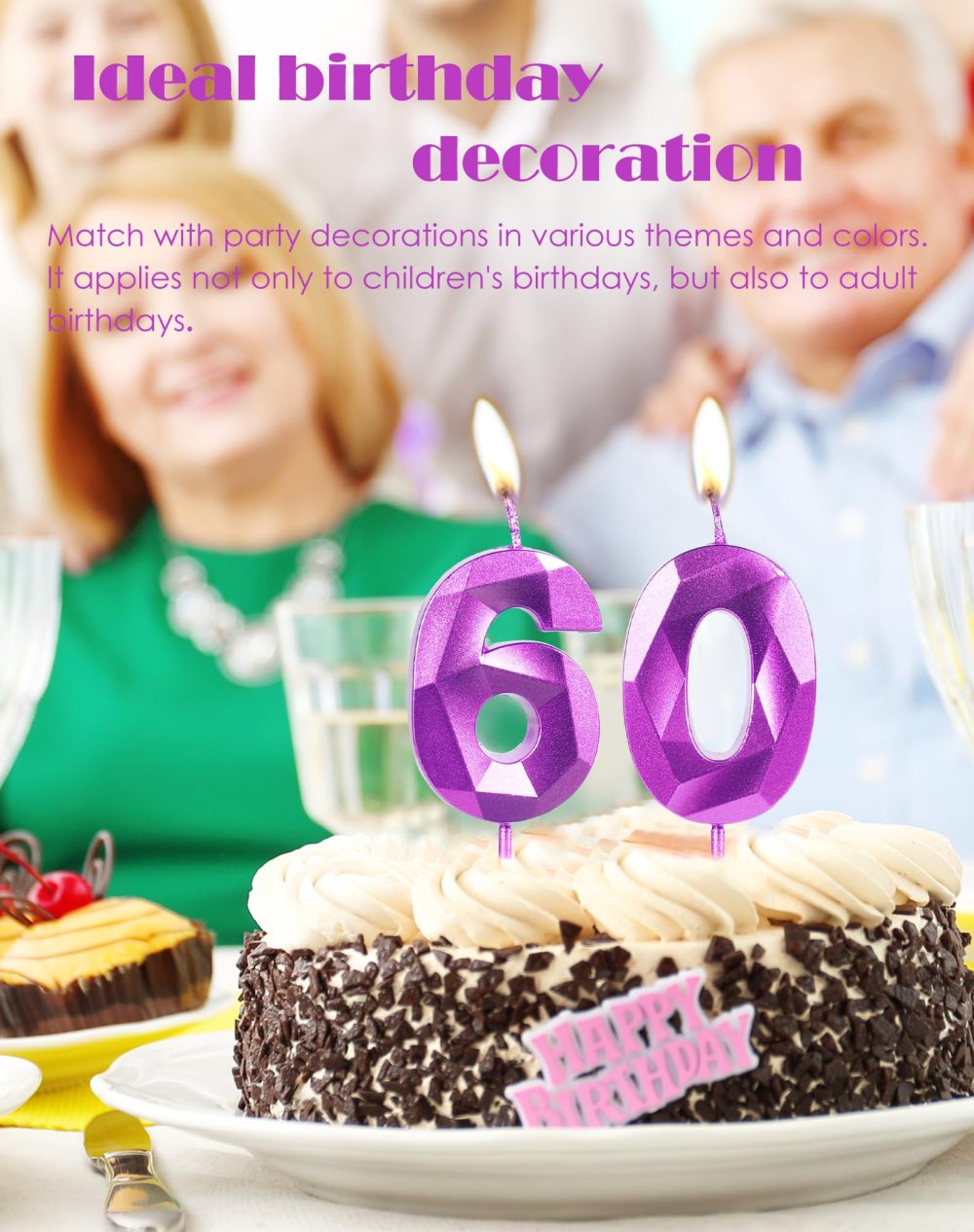 Purple 60th Birthday Candles for Cake, Number 60 Candle for 60th Birthday Decorations, 3D Design Cake Topper Decor for Boy Girl Women Men Birthday Theme Party Weddings Anniversary Celebration Supplies - Image 4