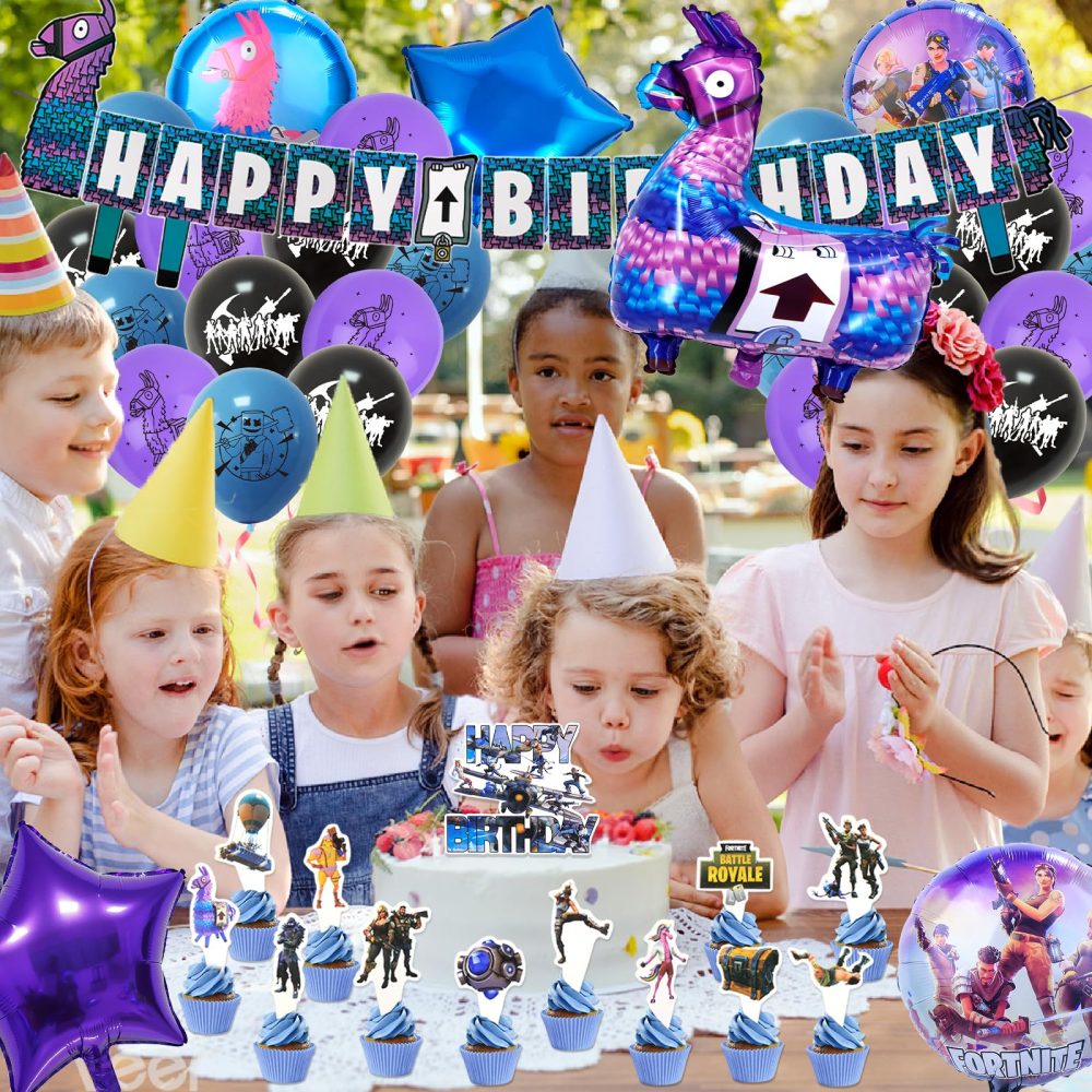 VI2 32PCS Video Game Foil Balloons, Video Gaming Birthday Decoration, with Fort-nite Birthday Banner Cake Decorations Game Foil Balloons Video Game Themed, for Kids Gamers Lovers Party Party Supplies - Image 6