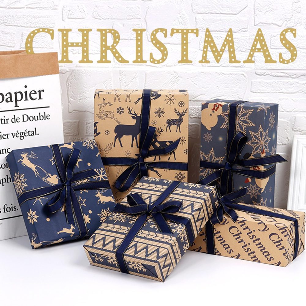 Jatidne 10 Christmas Wrapping Paper Sheets with Tags and String Xmas Wrapping Paper Kraft Gift Wrap - Image 5
